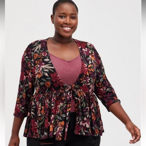 Torrid Knit Floral Baby Doll Jacket - Size 3X - Picture 2 of 7